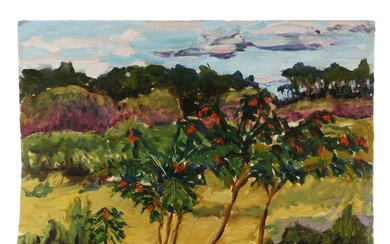 Deborah Kriger Oil Painting of Landscape with Flowering Trees