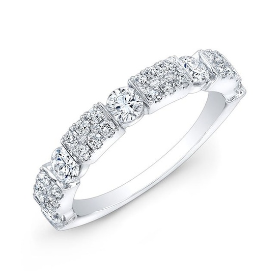 Diamond Alternating Channel And Block Pave Band In 14k White Gold
