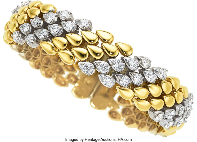 Diamond, Gold Bracelet The bracelet features full-cut diamonds weighing...