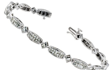 Diamond Princess Invisible-set Bracelet With Round Bezel Links In 18k White Gold (3ctw)