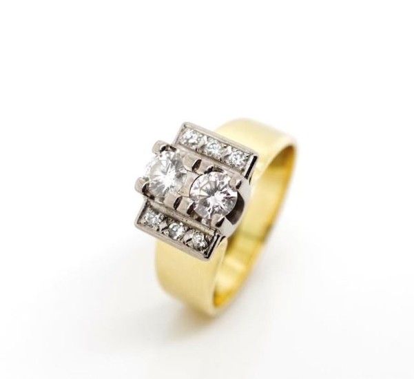 Diamond and 18ct yellow gold ring set with a two stone round...