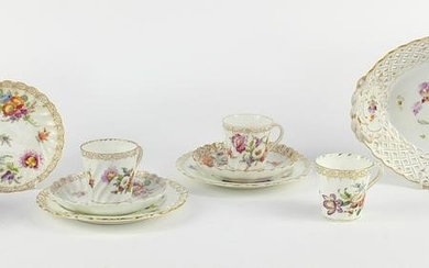 Dresden porcelain hand painted with flowers, comprising