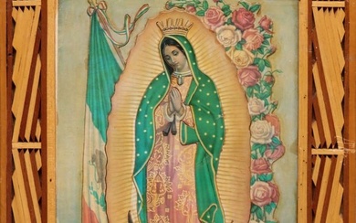 EARLY 20TH C. OUR LADY OF GUADALUPE IN FOLK ART FRAME
