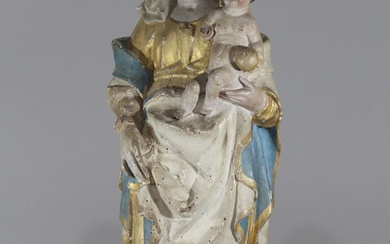 ECOLE FRANCAISE du XVIIème Vierge à l'Enfant Important sujet en bois sculpté polychrome et doré...