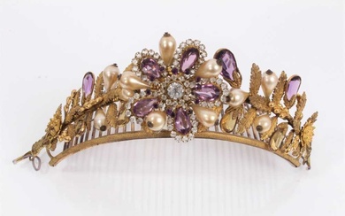 Early 19th century gilt metal paste set tiara