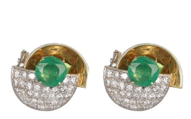 Earrings - 18 kt. White gold, Yellow gold Diamond (Natural) - Emerald