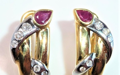 Earrings - 18 kt. White gold, Yellow gold Ruby - Diamond