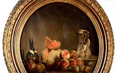 Ecole FRANÇAISE du XIXème siècle "Melon, poires, pêches et prunes", dit aussi "Le Melon entamé"