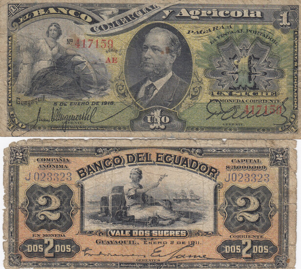 Ecuador 1 Sucre 1916 & 2 Sucres 1911 (2)