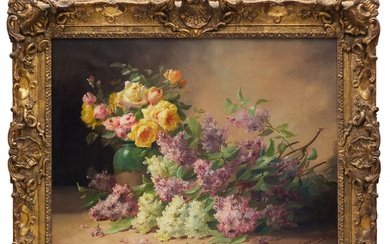 Edmond VAN COPPENOLLE. Still life with lilacs. France. 19th century.