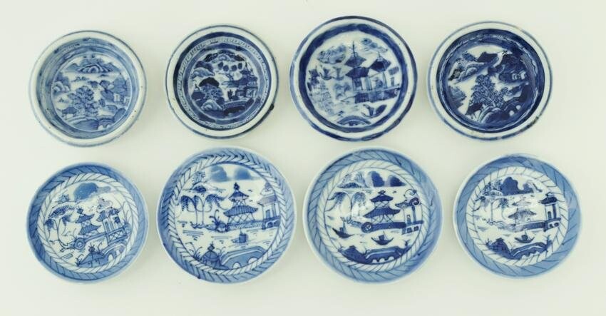 Eight Canton Round Butter Pats, 19th Century