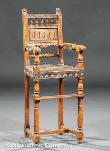 Elizabethan-Style Carved Walnut High Chair