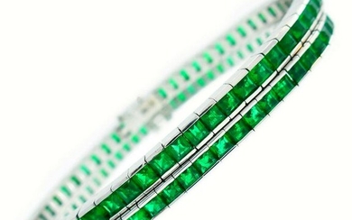 Emerald White Gold Tennis Line BRACELET Pair by Meister