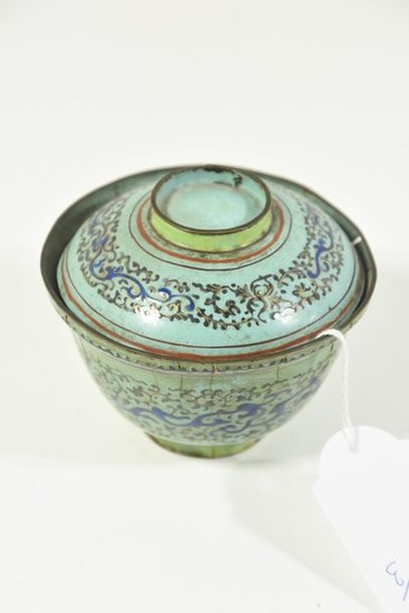 Enamel tea bowl with painting, stylized dragon decoration,...
