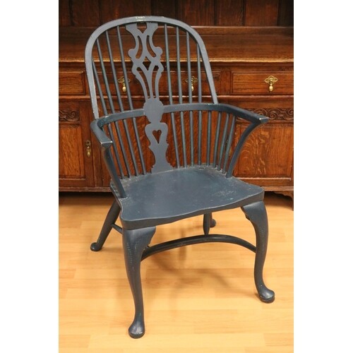English painted Windsor armchair, with cabriole stretcher an...