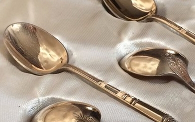 Ercuis - Gold-plated mocha spoons in Russian style (12) - Silver metal gilded with fine gold