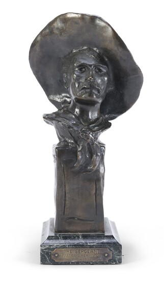 FREDERIC SACKRIDER REMINGTON (Canton 1861- Ridgefield 1909) LE SERGEANT Sculpture en bronze bruni, cm. 27...