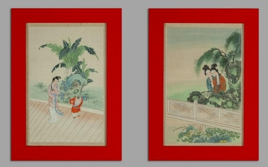 "Fanciulle orientali" coppia di dipinti su carta