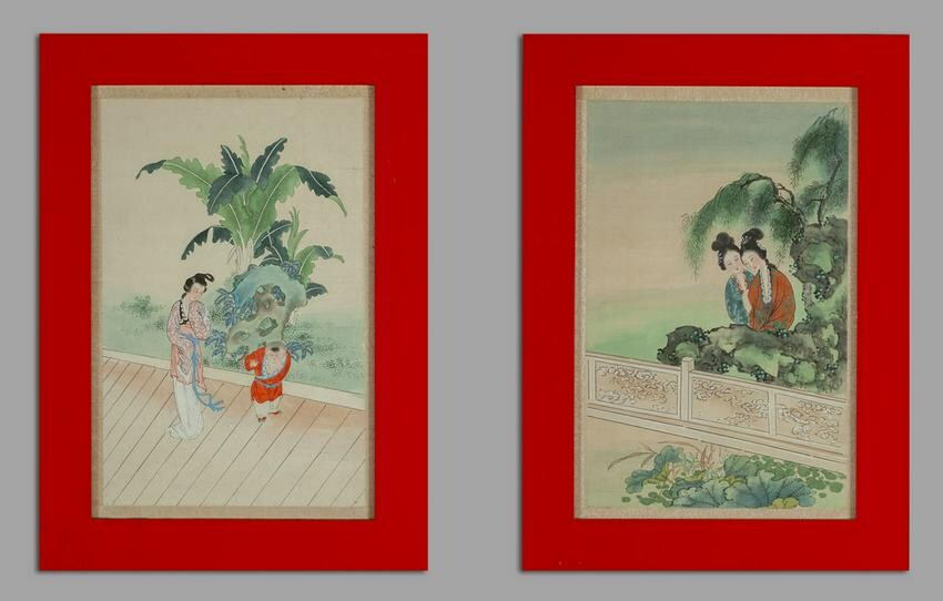 "Fanciulle orientali" coppia di dipinti su carta