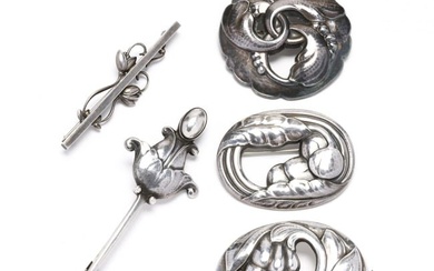 Five Sterling Silver Brooches, Georg Jensen