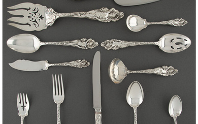 Forty-Six-Piece Reed & Barton Love Disarmed Pattern Silver Flatware Service for Nine (designed 1899)