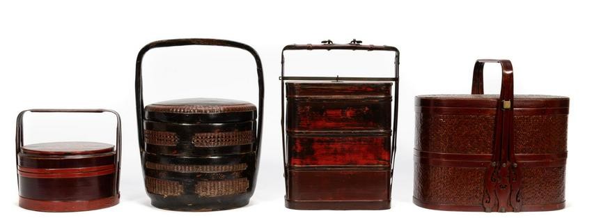 Four Chinese Lacquered Qing Dynasty Baskets