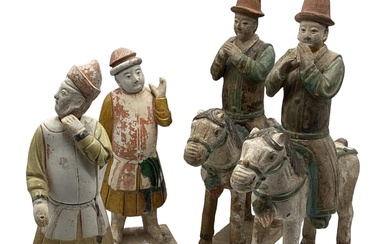 Four Chinese glazed pottery tomb figures in the Ming...