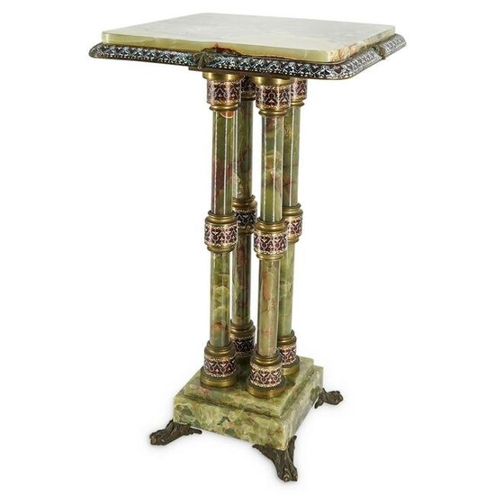 French Bronze Champleve & Green Onyx Pedestal