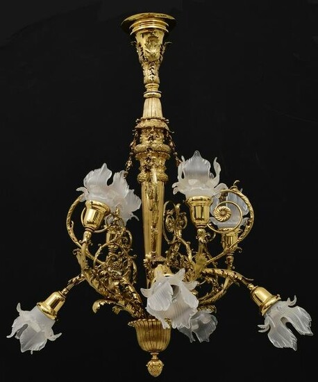 French Gilt Brass Eight-Light Chandelier