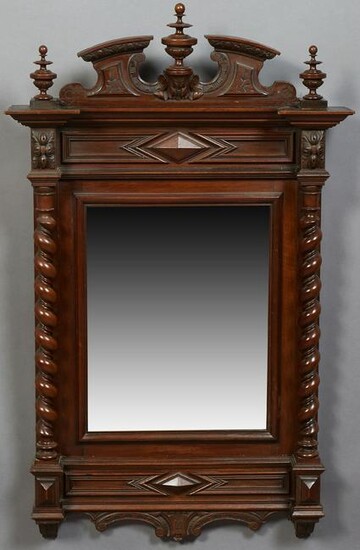 French Henri II Style Carved Walnut Overmantel Mirror