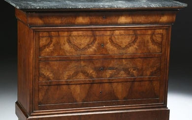 French Louis Philippe Carved Walnut Marble Top Commode