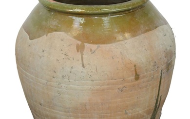 French slip glazed terra cotta olive oil urn