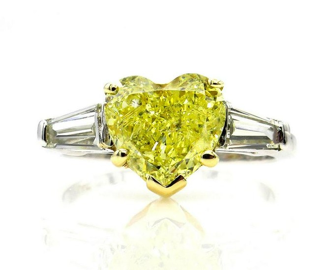 GIA 2.64ct Vintage Natural Fancy Yellow Heart Shape
