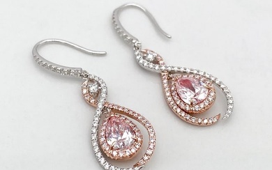 GIA Pink Diamond And 18k Gold Dangle Earrings