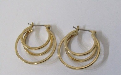 GOLD TRIPLE HOOP EARRINGS, pair of yellow gold triple hoop e...