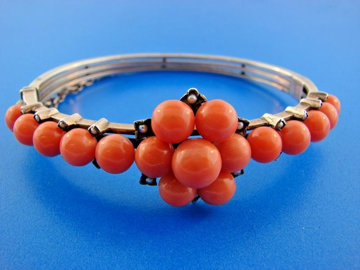 GORGEOUS Victorian Silver Bracelet with Coral