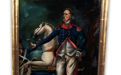 George Washington Reverse Painted Battle of Trenton Portrait After John Trumbull