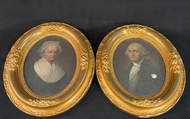 George and Martha Washington prints in gold wood frames