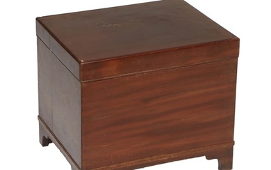 Georgian Mahogany Cellarette, early 19th c., restrained hinged top reveals the metal lined interior