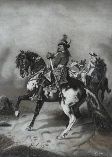 NOT SOLD. German school, 19th century: Frederick William, Duke of Prussia on horseback. Signed and dated H. Schäffer 1897. Charcoal on paper. 98 x 70 cm. – Bruun Rasmussen Auctioneers of Fine Art