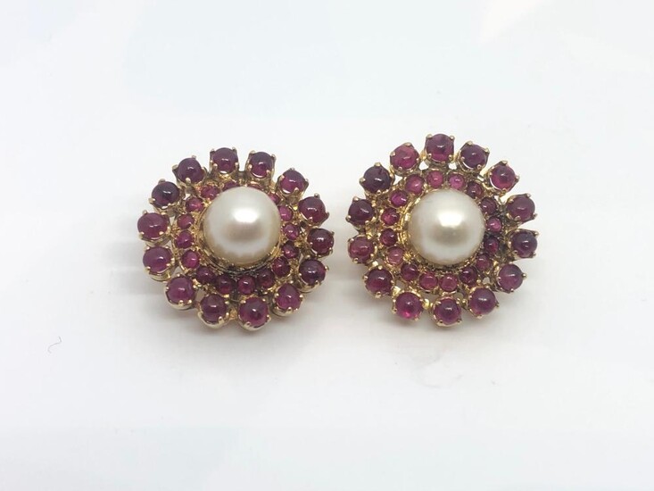 Gold Ruby and Pear Earrings Circa 1960
