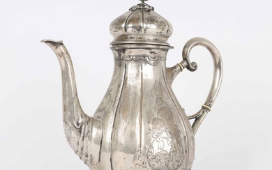 Grann & Laglye. Coffee pot made of silver in rococo form with straight broken body.