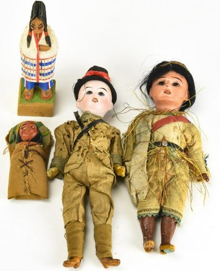 Group of Four Antique Dolls in Original Clothing