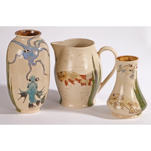 Group of three Burslem Pottery wares comprising two vases an...