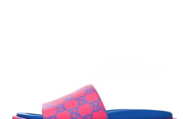 Gucci GG Supreme Joy Monogram Angelina Platform Slide Sandals 37.5 Fuxia Blue