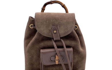 Gucci - Vintage Brown Suede Bamboo Small Shoulder Bag Backpack