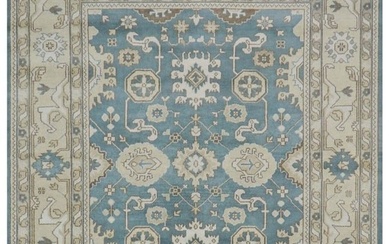 Hand Knotted Blue Ivory Oushak Tribal Oriental Wool Area Rug Carpet 9' x 12'