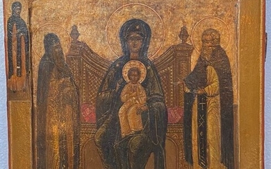 Icon, Mother of God from the Kiev Pechersk Lavra with Feodosij and Antonij - Wood - 19th century