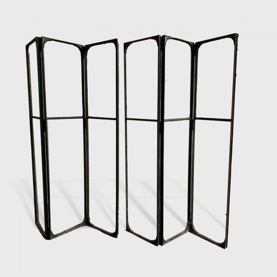 Industrial Iron And Glass Folding Screen