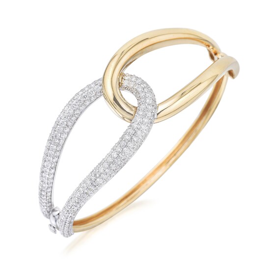 Interlocking Diamond and Gold Bangle Bracelet